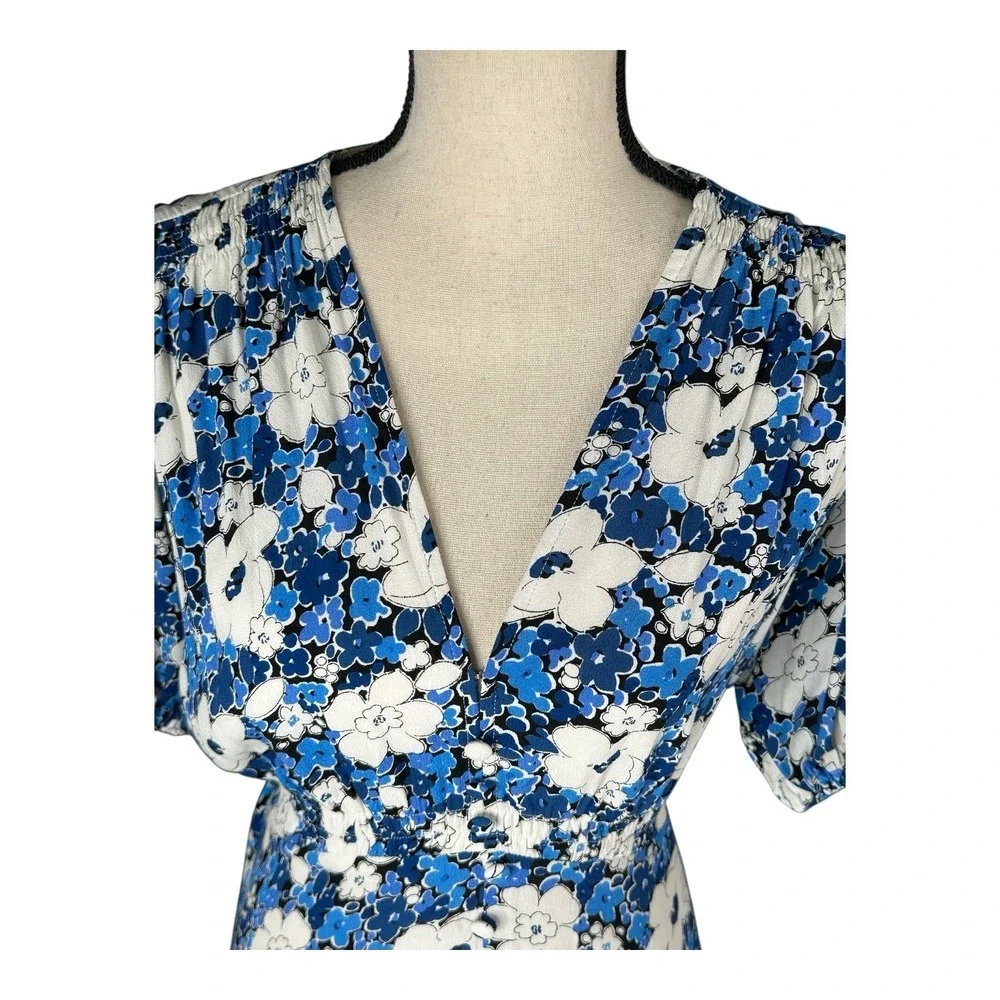 FAITHFULL THE BRAND Women's Casual White Blue Floral Midi Dress US‎ 6